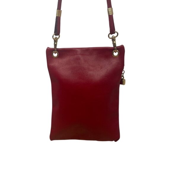 Gold Elephant Charm Red Faux Leather Crossbody Bag with Adjustable Strap Sz S - Picture 5 of 7